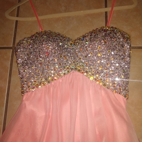 La Femme Paris Rhinestone Sparkly Pink Mini Dress - Picture 9 of 15